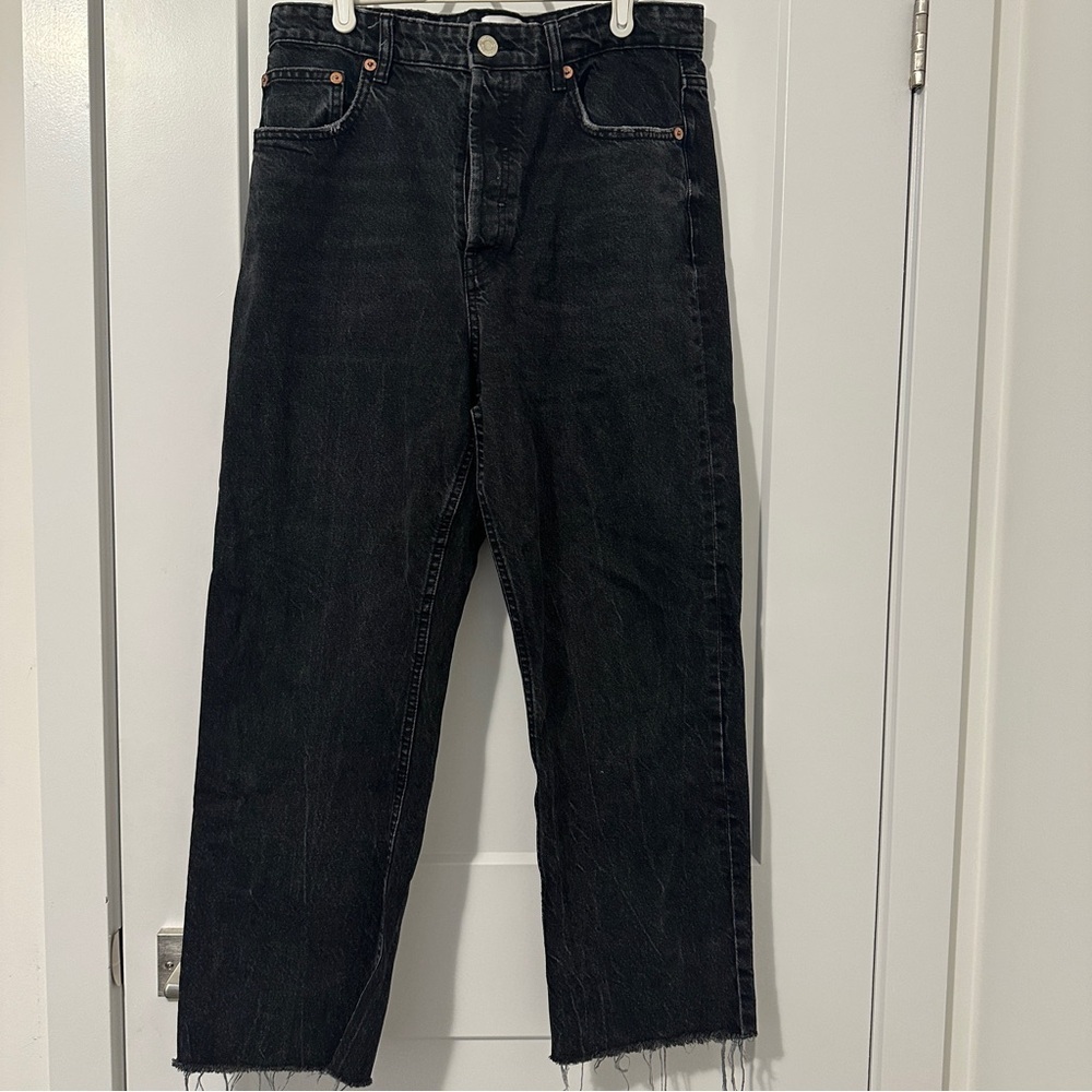 Zara Black Distressed Straight Leg Jeans Size 12 Womenโs